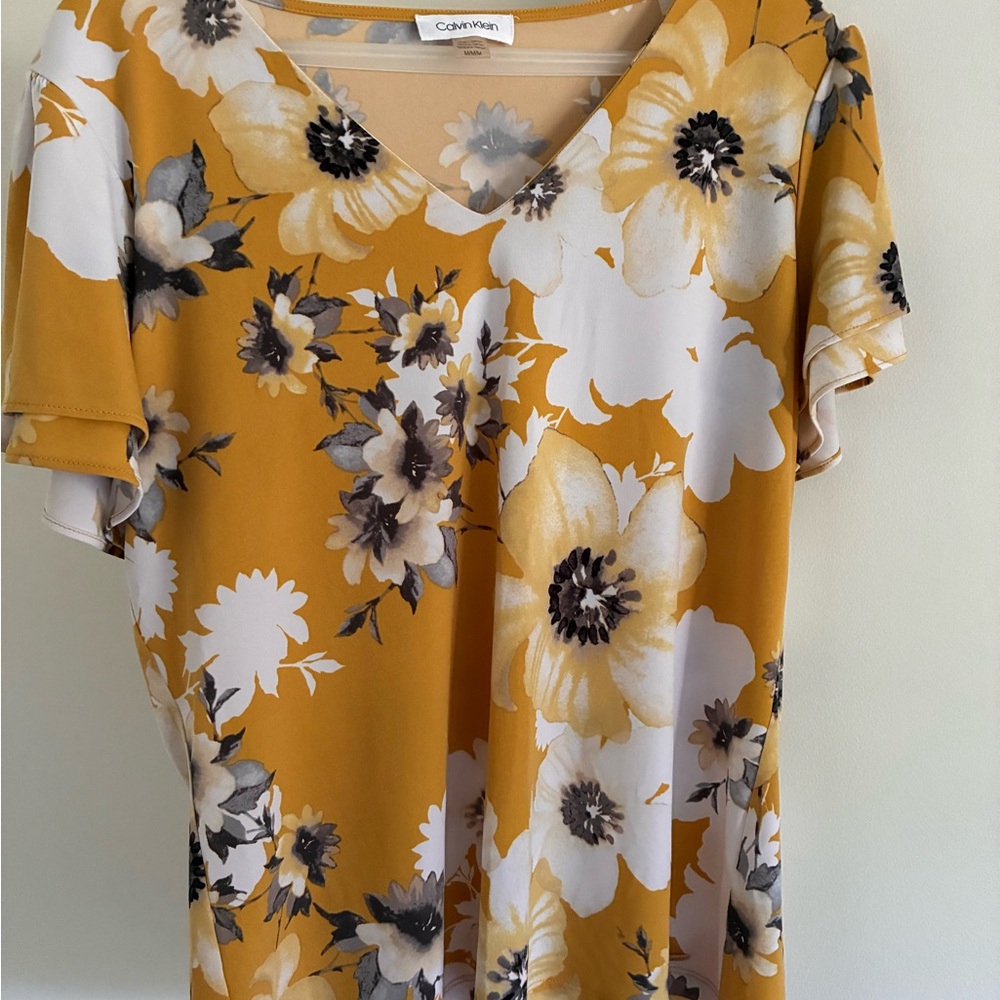 Calvin Klein Yellow Short Sleeve Relaxed Blouse